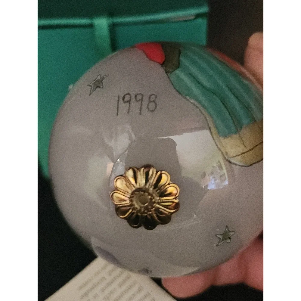 VTG Blown Glass Pier 1 Li Bien 1998 Glass Angel Stars Ornament Round 3.5